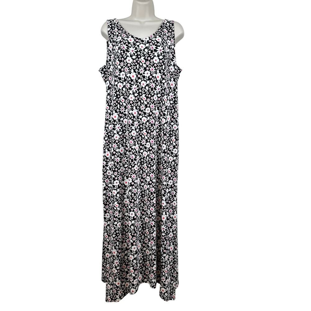 NEW J. Jill Wearever Midi Dress Sleeveless Garden Floral Black White LT Tall